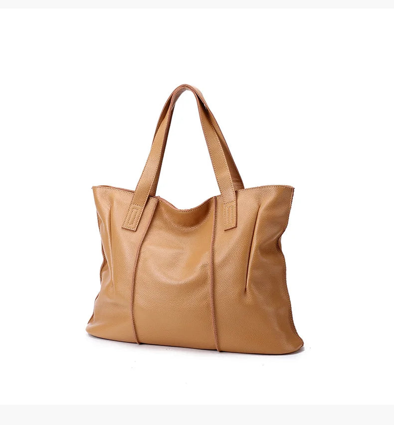Women's Luxury Designer Natural Cowhide Soft Handbag Famale Fashion Shoulder Bag Ladies Cow Leather Large Capacity Tote Bag