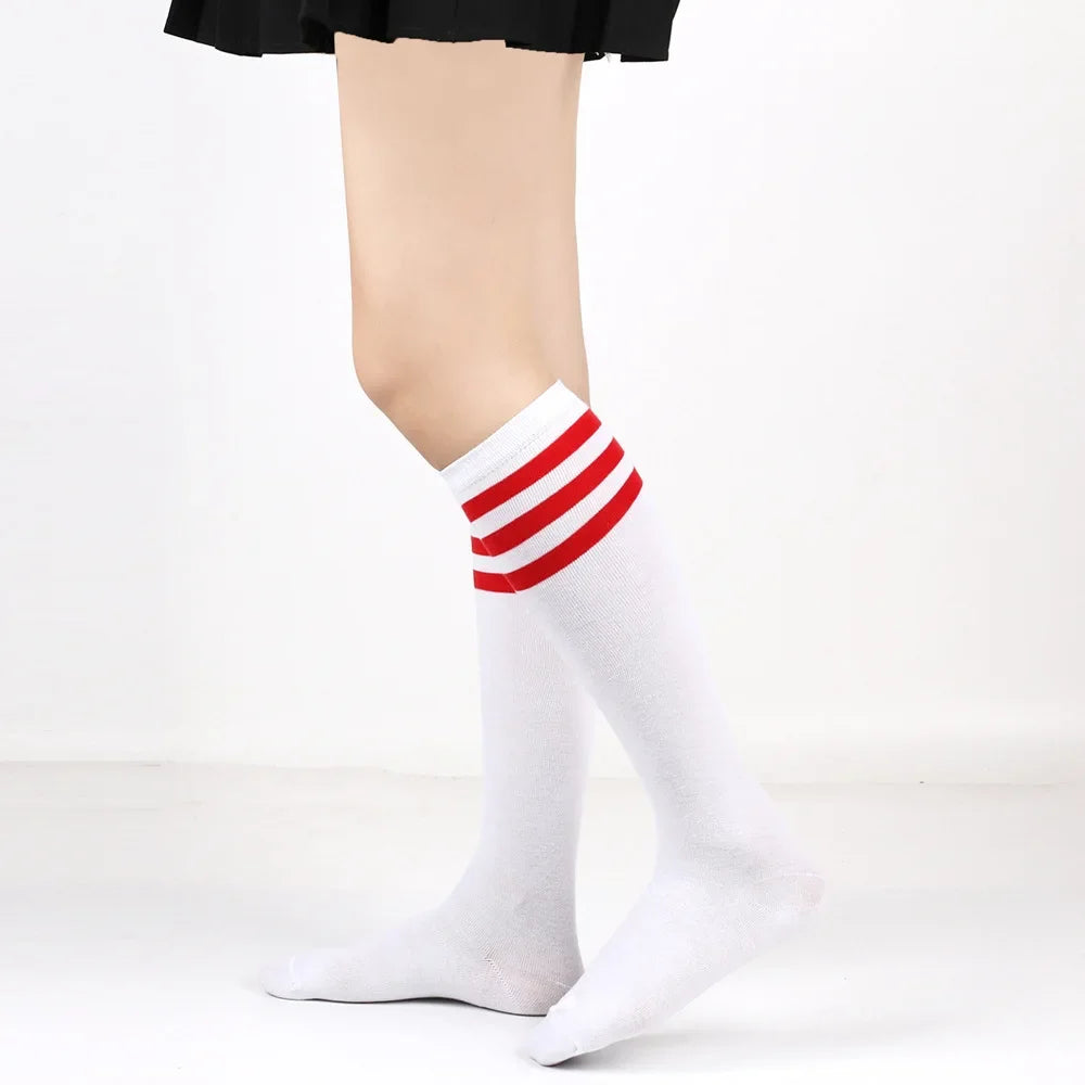 Middle Tube Sock Women Striped Knee High Ladies Japanese Harajuku College Style Cotton Summer Calf Sock Black White Female Gift
