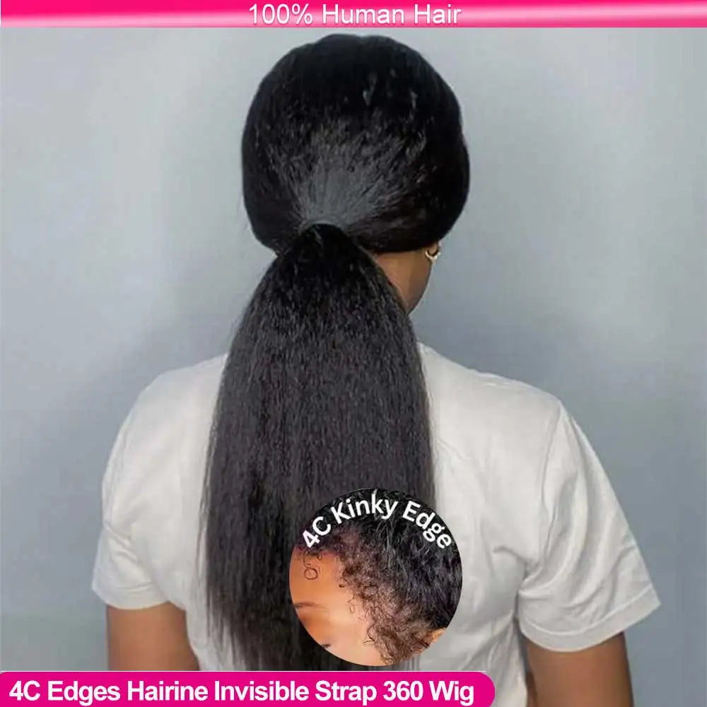 360 Full HD Lace Frontal Wig Human Hair 4C Edges Invisible Strap Glueless Kinky Straight Wig With Kinky Curly Baby Hair