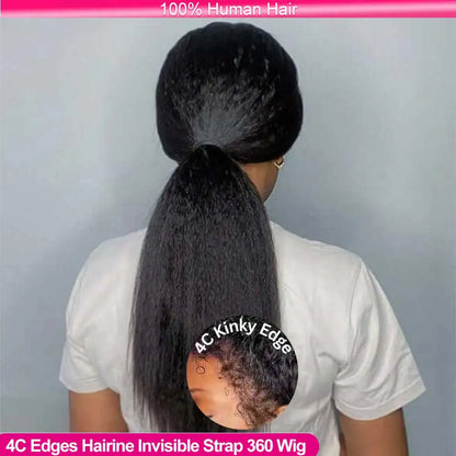 360 Full HD Lace Frontal Wig Human Hair 4C Edges Invisible Strap Glueless Kinky Straight Wig With Kinky Curly Baby Hair