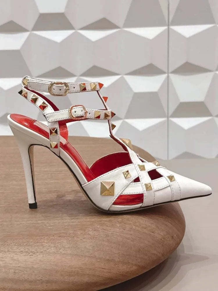 2026 Summer New Rivet Women's Pointed Stiletto Sandals Sexy Fashion Party Women's High Heel Sandals