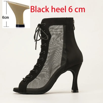 Profession Latin Dance Shoes Woman Suede Mesh Ventilation Ballroom Salsa Boots for Girls Soft Bottom Practice Jazz Latin Boots