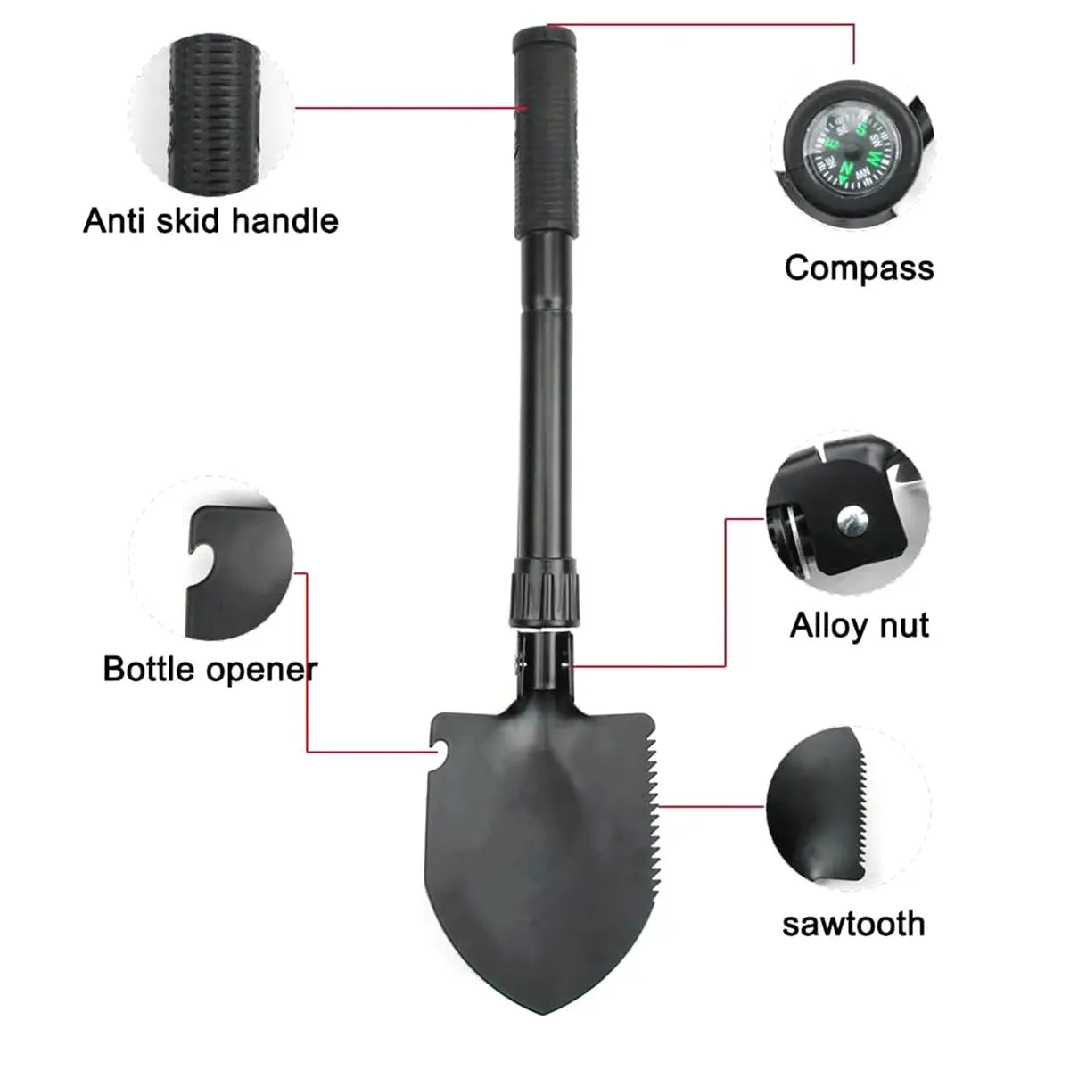 Reliable- Gardening Folding Shovel Camping Shovel Survival Gear Entrenching Tool with Carrying Pouch Metal Handle