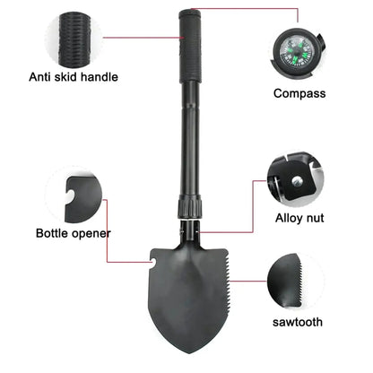 Reliable- Gardening Folding Shovel Camping Shovel Survival Gear Entrenching Tool with Carrying Pouch Metal Handle