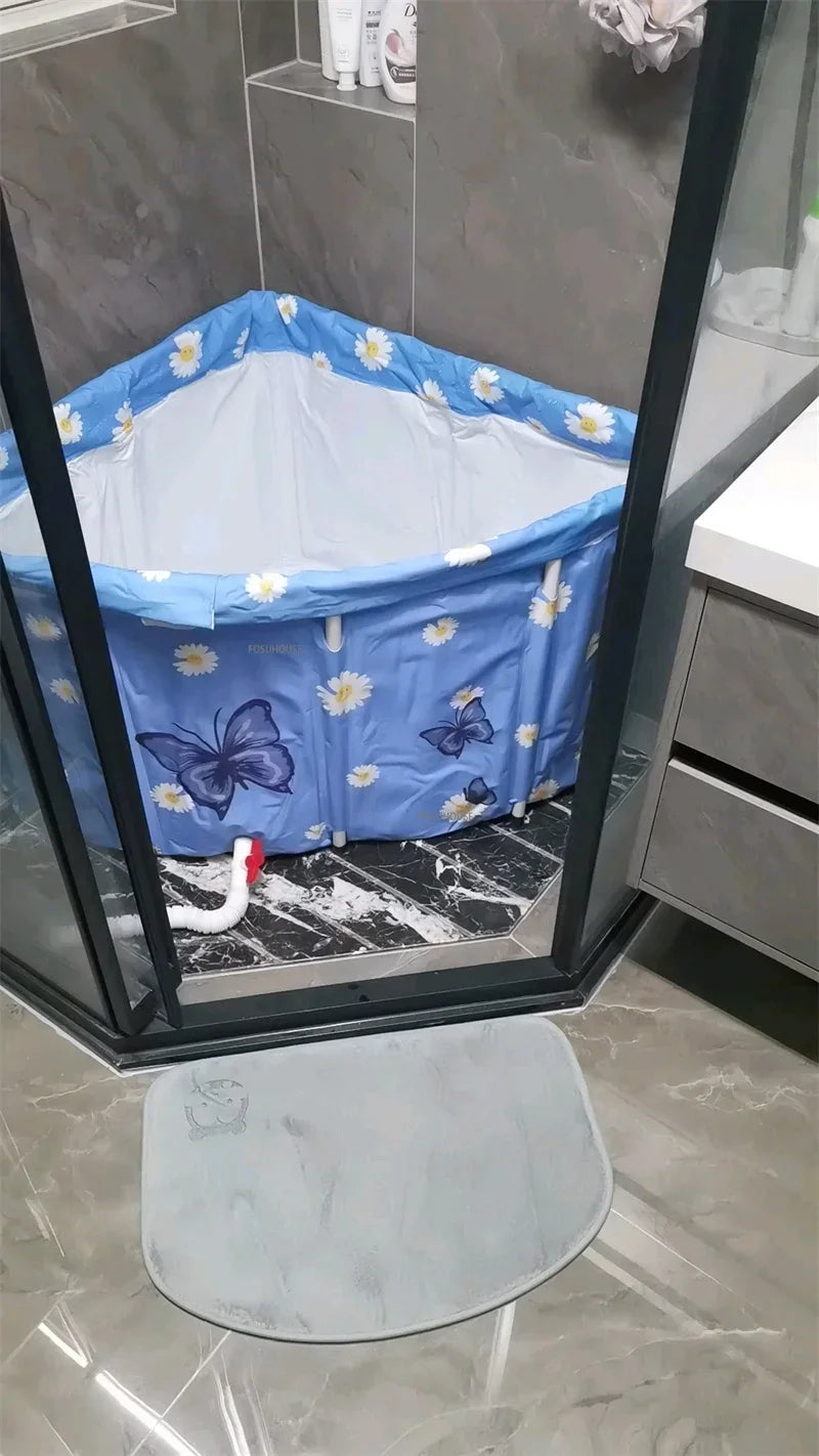 Household Triangular Bathtub Foldable Bath Bucket Swimming Pool Dual-use Portable Steam Sauna Fan-shaped Bath Barrel