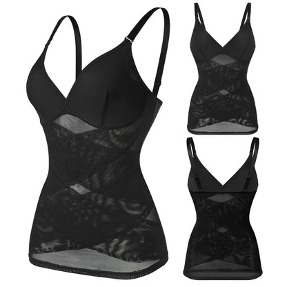 Women's Mesh Body Shaper Tummy Control Shapewear Tank Tops Compression Cami Summer Tops Deep V-neck Camisoles Slimming S-3XL New