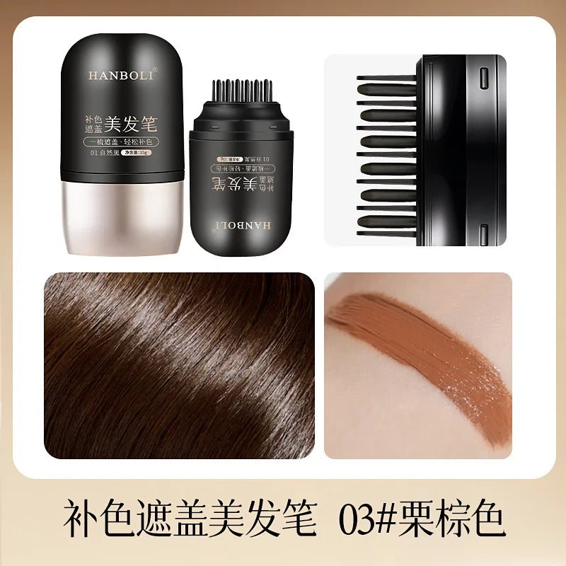 2in1 Plant Hair Dye Stick with Comb Black Brown Long Lasting Temporary Hair Coloring Covered White Hairs Hairline Pen Washable