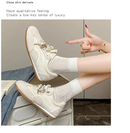Women's Casual Shoes Suede Leather Training Shoes for Women 2026 Patchwork Retro Sneakers Ladies Casual Flat Heels Walking Shoes