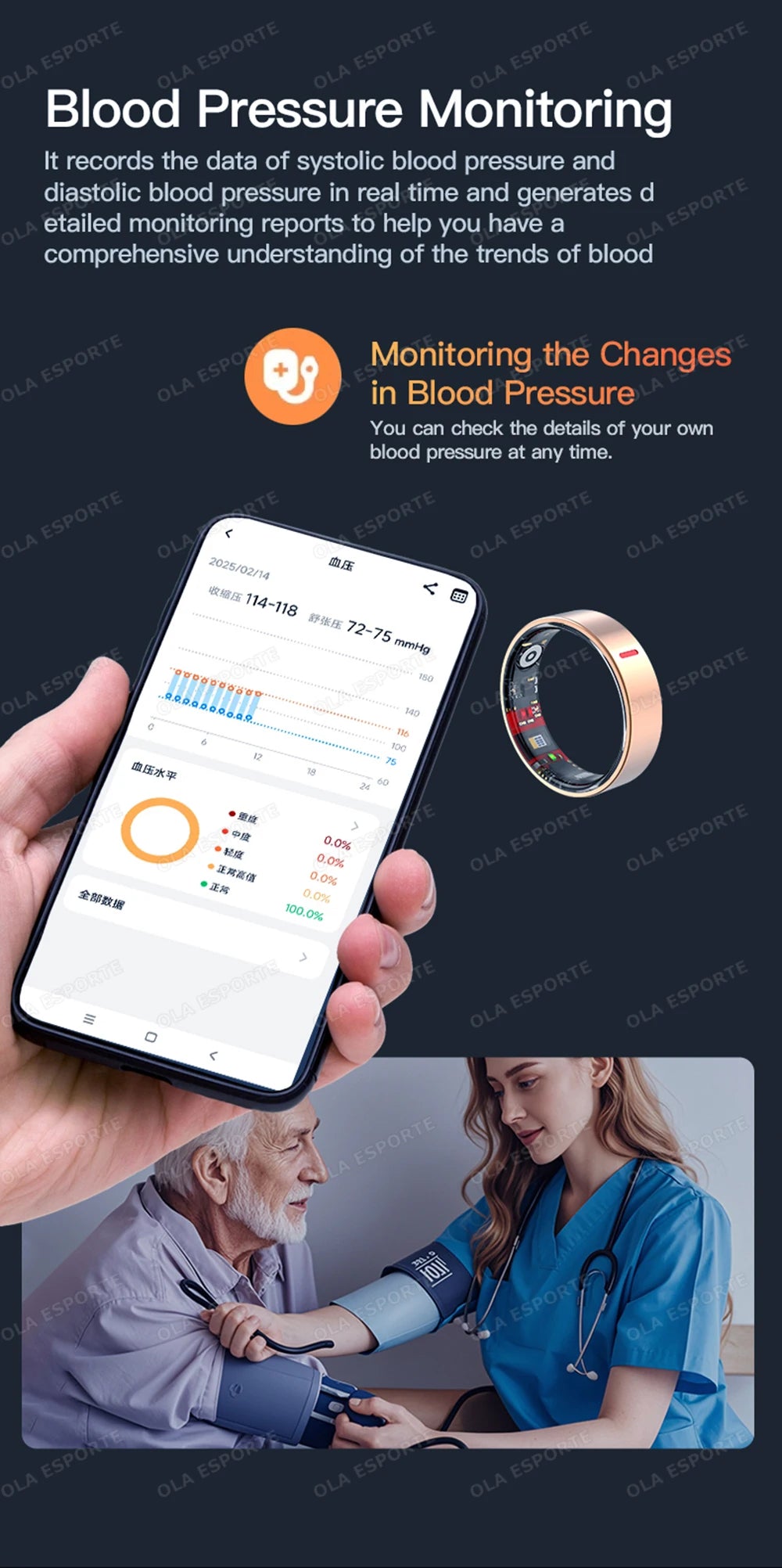 Men Women Fashion Smart Ring Sleep Heart Rate Blood Pressure Monitoring Bluetooth Connection Multiple Sports Modes Fitness Rings
