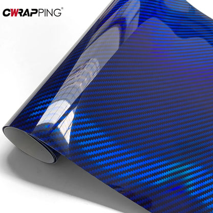 Laser Blue Carbon Fiber Car Stickers Glossy Holographic Color Change Film Self-Adhesive Vinyl Car Wrap Cover Air Release Foil