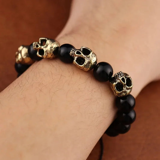 1PC Fashion Chic Beaded Stone Skull Decor Bracelet Halloween Accessories