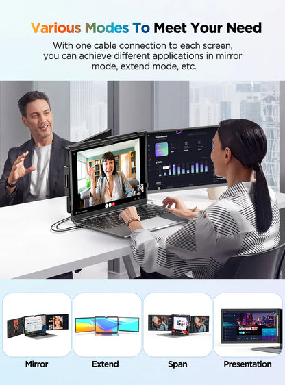 UPERFECT 14" 2K Triple Portable Monitor with 360° Rotation Stand 2240x1400 QHD IPS Laptop Screen Extender for Windows Chrome Mac