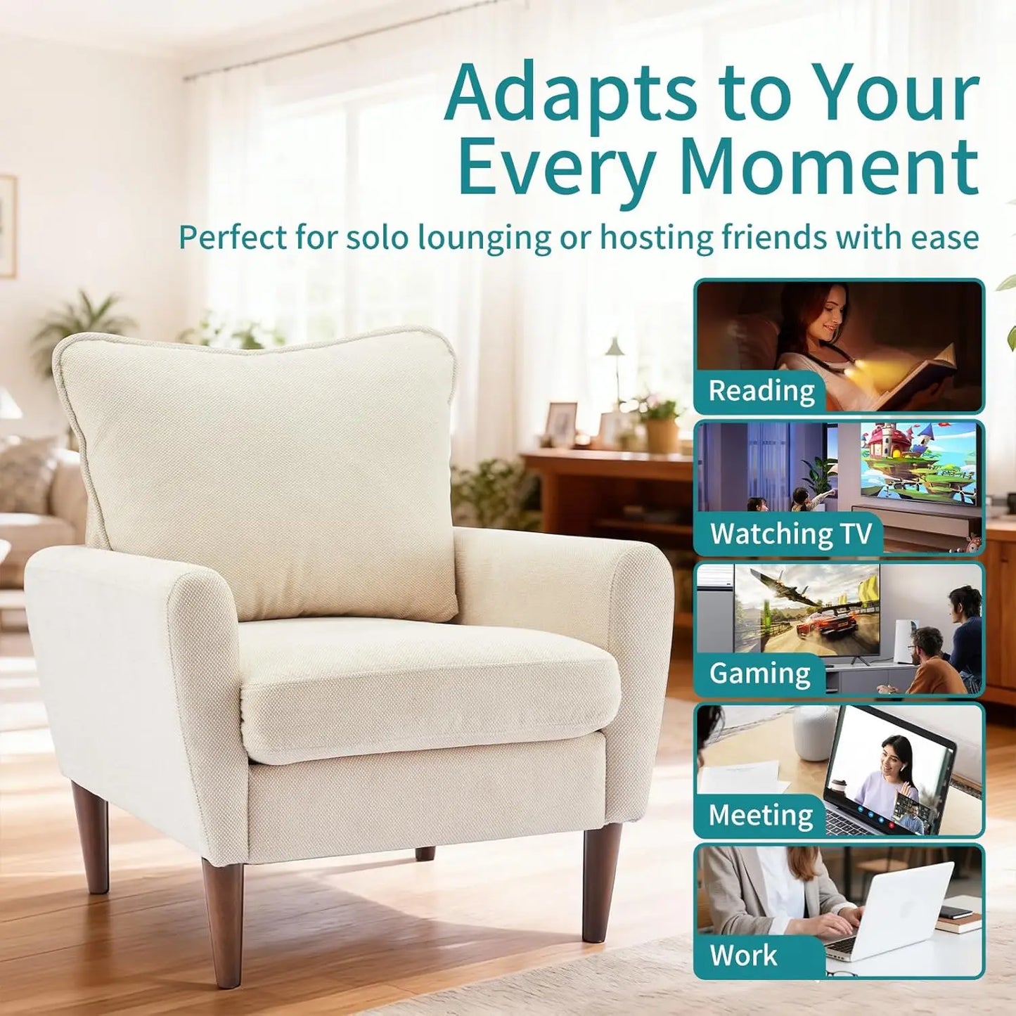 OLIXIS Comfy Accent Chair for Living Room Bedroom and Waiting Room, Upholstered Mid-Century