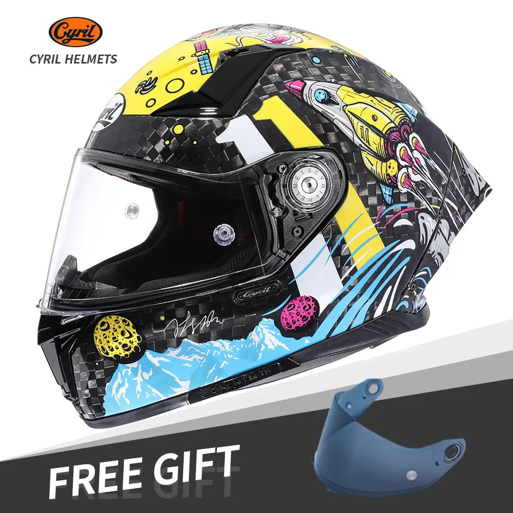Unisex Lightweight Carbon Fiber Kevlar Full Face Motorcycle Street Bike Helmets Racing Helmet DOT ECE Approved CYRIL Casque Moto