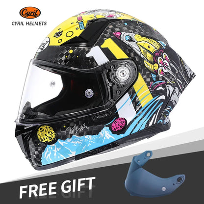 Unisex Lightweight Carbon Fiber Kevlar Full Face Motorcycle Street Bike Helmets Racing Helmet DOT ECE Approved CYRIL Casque Moto