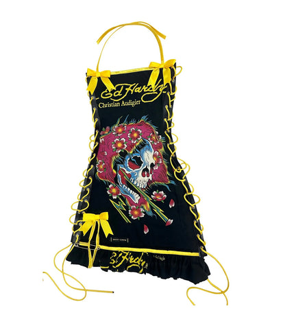 Joskaa Halter Printed Y2k Line Up Wacky Contrast Dress Women Gothic Party Sexy Hollow Bandage Halloween Makeup Dresses Outwear