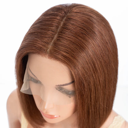 100% Human Hair Wigs Highlight Brown Long Pixie Straight Bob Middle Part lace Front For Women Brazilian Remy hair Glueless Wigs