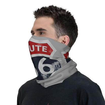 Custom Travel Motorcycle Ride Route 66 Bandana Winter Neck Warmer Windproof Wrap Face Scarf for Hiking Highways Gaiter Headband