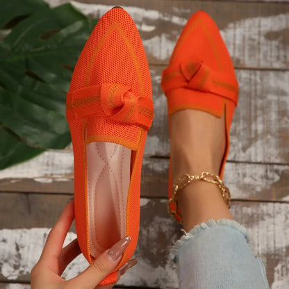 Women Flats 2024 New Knitted Slip Breathable Comfortable Solid Color Shoes Casual Pointed Toe Walking Loafers Sneakers Women