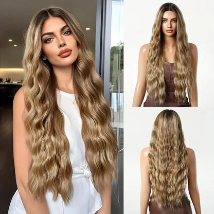 EASIHAIR Long Wavy HD Lace Front Synthetic Wigs for Women Natural Wave Blonde Wigs With Dark Roots 13*6 Lace Wigs Heat Resistant