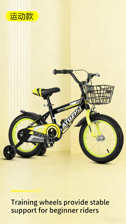 Bright Yellow Sports Style Children's Bicycle - 14 Inch 16 Inch 18 Inch Pedal Bikes for Boys And Girls Aged 3-9 Years Old