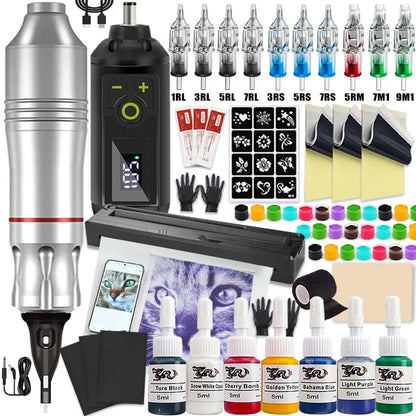 Tattoo Machine Kit Professional Tattoo Kit with Tattoo Transfer Machine Printer or Not Wireless Tattoo Power Supply Beginner Set