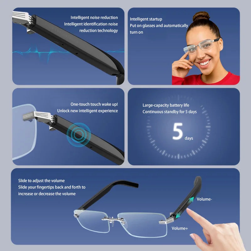 Smart Bluetooth Glasses Wireless Headphones Polarized Glasses Super Long Standby Call Audio Voice Assistant Smart Glasses