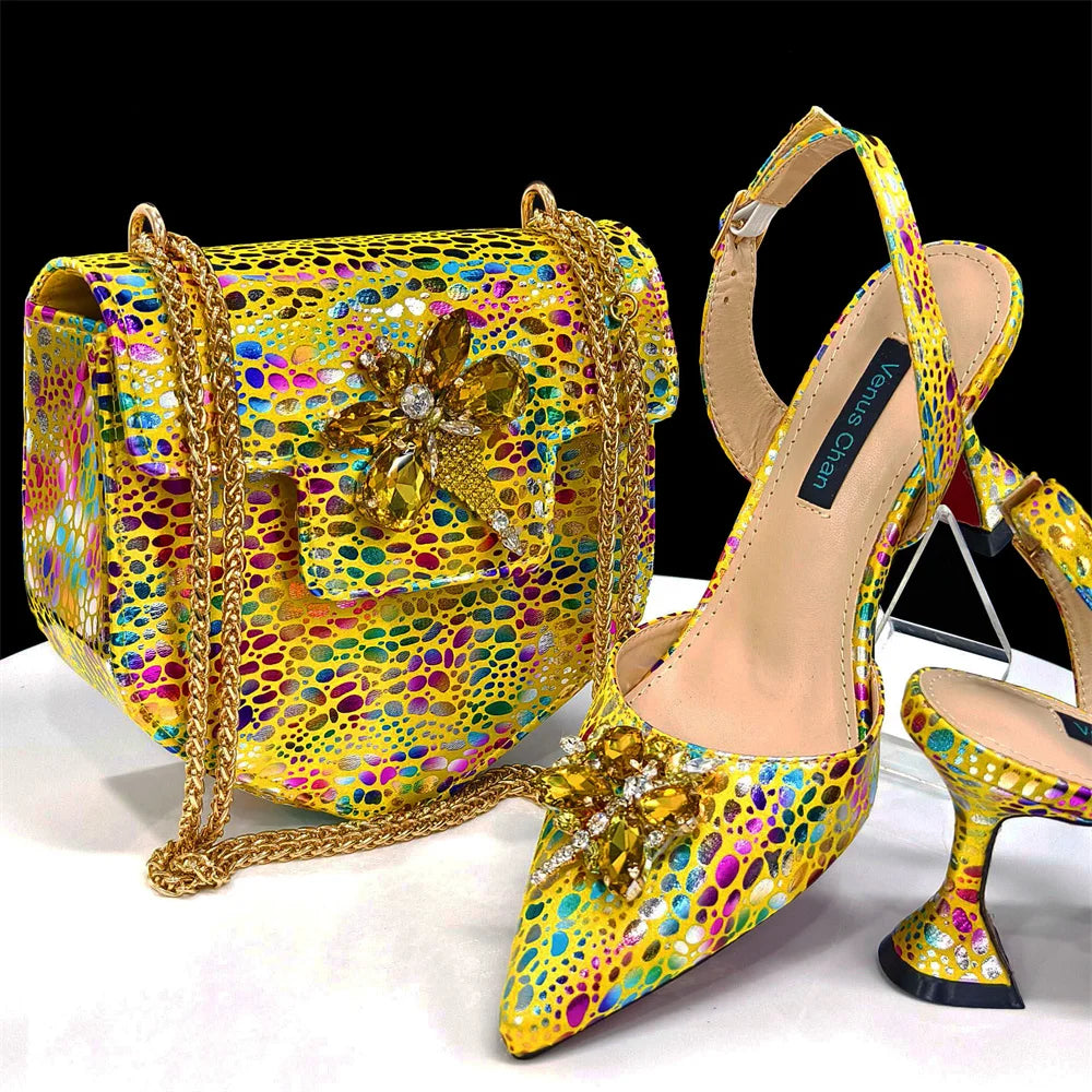 doershow New Arrival African Wedding Shoes and Bag Set gold Color Italian Shoes with Matching Bags Nigerian lady party  HDF1-12