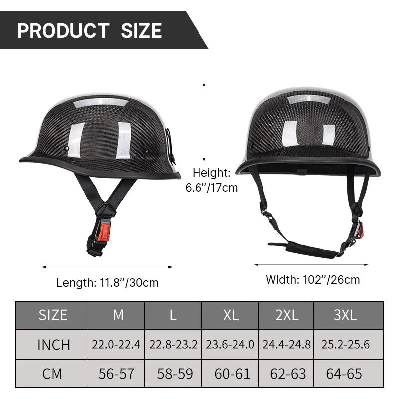 Bright Black Real 3K Carbon Fiber Helmet Retro Men's Motorcycle Helmet German Style Soldier Helmet Retro Cruiser DOT ECE