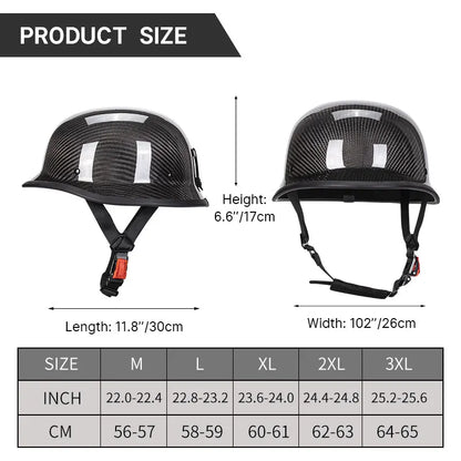 Bright Black Real 3K Carbon Fiber Helmet Retro Men's Motorcycle Helmet German Style Soldier Helmet Retro Cruiser DOT ECE