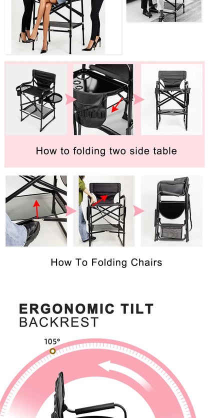 Wholesale Aluminum Folding Portable Upgraded Tall Director Makeup Artist Chair