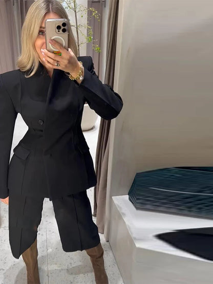 Elegant Solid Women's Blazer Trouser Suits Lapel Single-Breasted Wide Leg Pants Lady Set 2026 Spring 2 Pieces Set Women