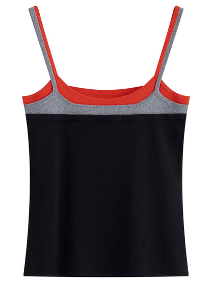 FSLE 2026 Summer Women Color Block Contrast Trim Cami Top, Navy Slim Fit Cropped Vest for Y2K Daily Layering Style Chic Hot Girl