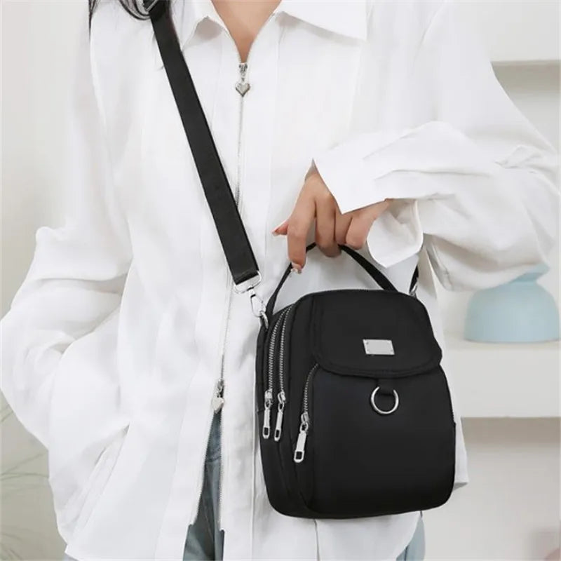 Lightweight Nylon Women's Crossbody Bag, Casual Mini Handbag with Multiple Zip Pouch, Chic Design Shoulder Bag for Everyday Use
