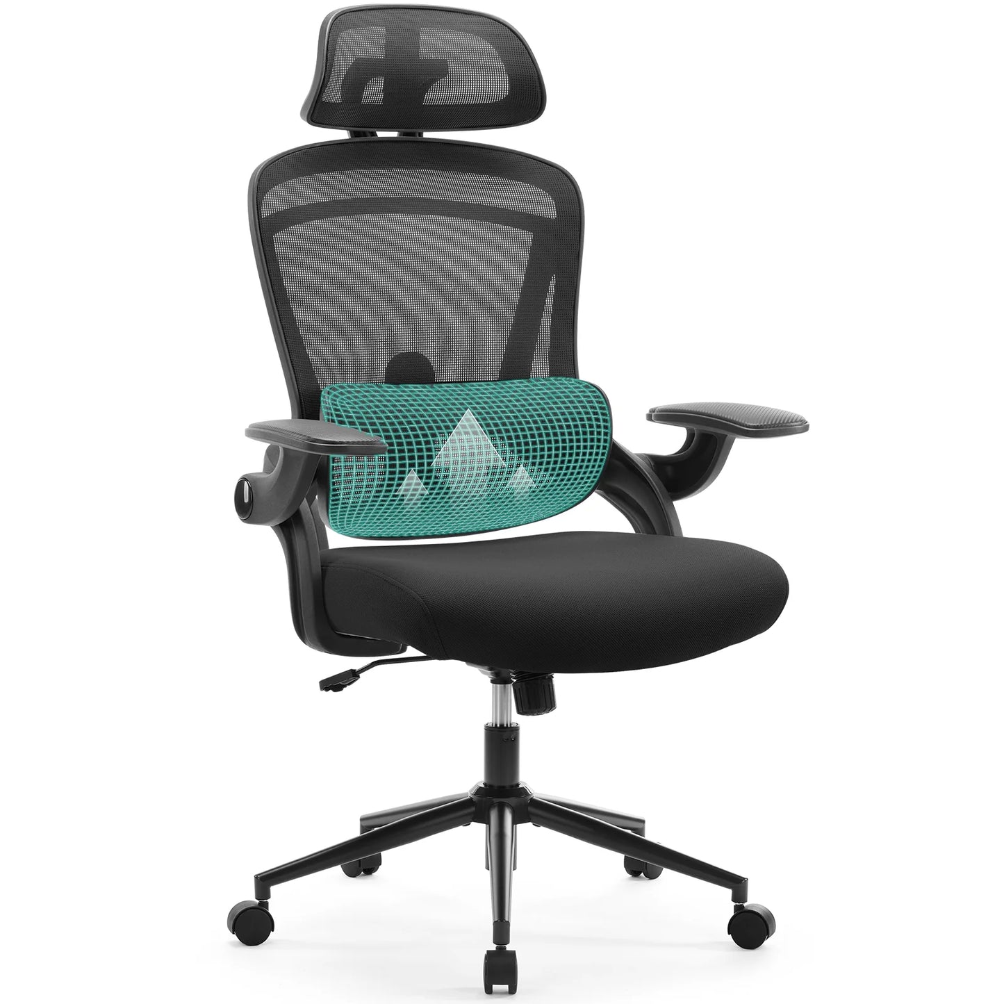 MCQ Office Computer Gaming Chair Ergonomic Flip Armrest Adjustable Headrests and Lumbar Support Mesh Chair For Office Home  ﻿