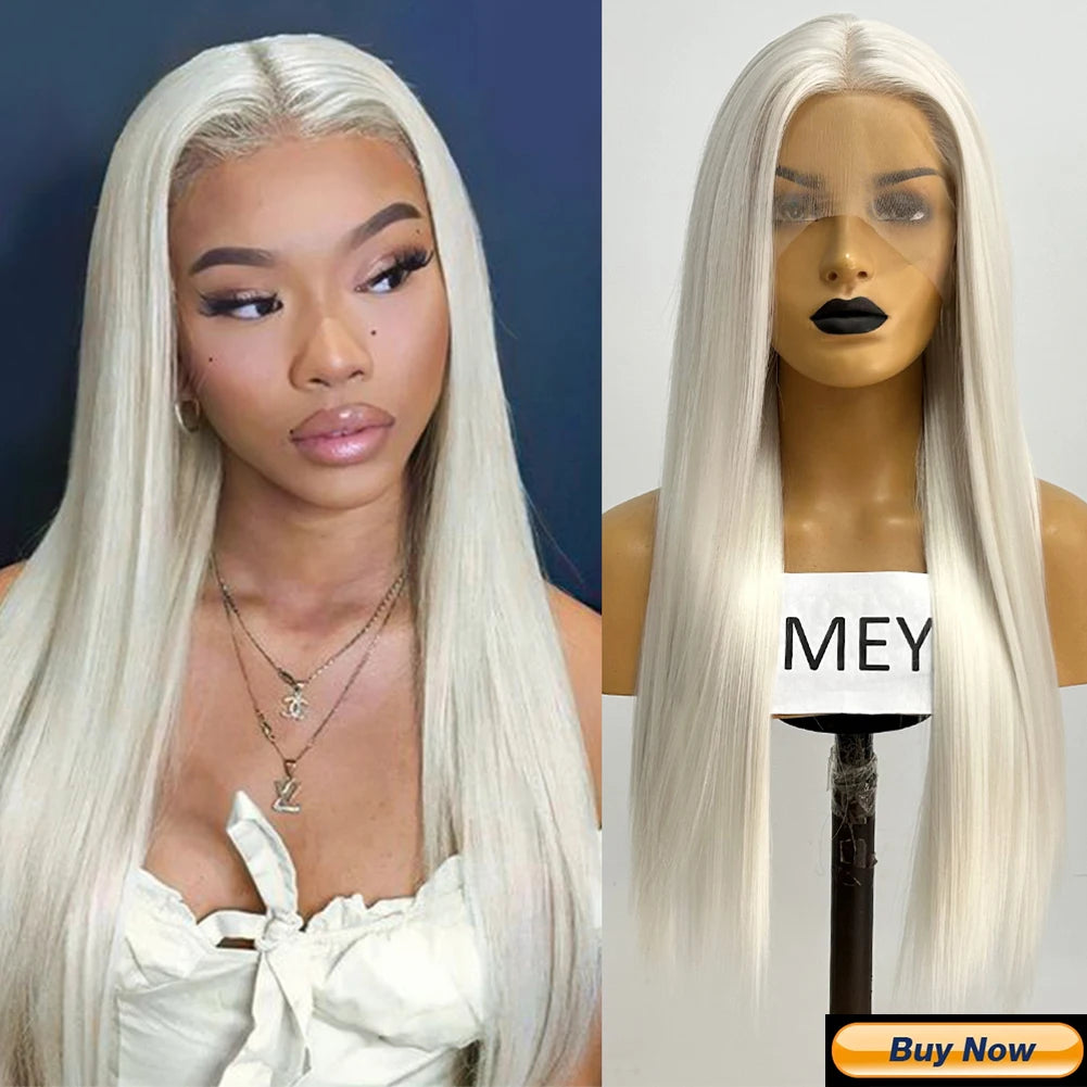 AIMEYA Long Straight Lace Wigs 13X4 Lace Frontal Free Part Synthetic Hair Wig with Special Hairline For Women Cosplay Black Wigs