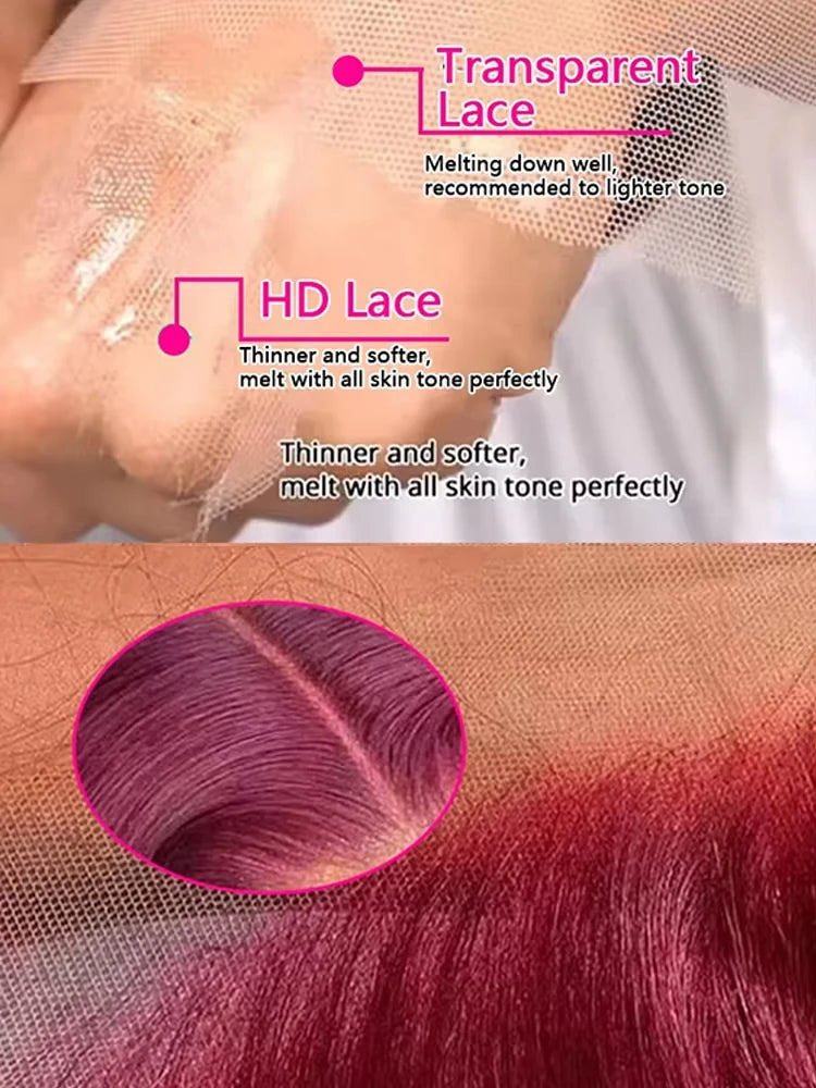 Bone Straight Human Hair Wigs Burgundy 13x6 Hd Lace Frontal Human Hair Wig 99j 13x4 Hd Lace Wigs 200% High Density 36 Inch