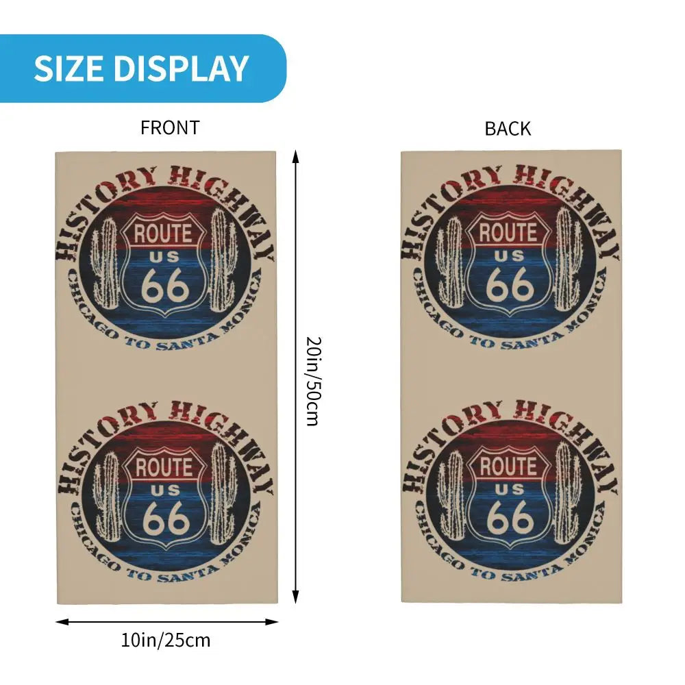 Custom Travel Motorcycle Ride Route 66 Bandana Winter Neck Warmer Windproof Wrap Face Scarf for Hiking Highways Gaiter Headband