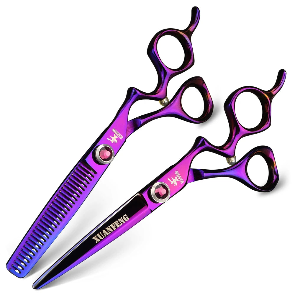 XUANFENG 6 inch Silver Curved Handle Hair Scissors Steel Barber Cutting Scissors and Thinning Scissors