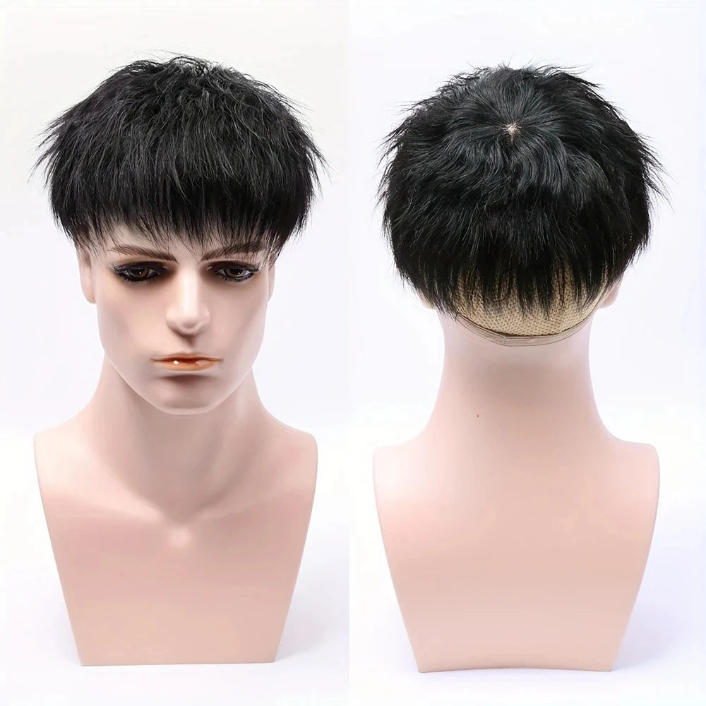 Men's Human Hair Wig Natural Look Baldness Hairpiece For Hair Loss Going Bald Compatible with All Hair Replacement