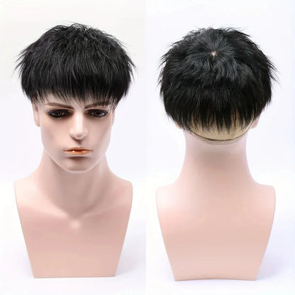 Men's Human Hair Wig Natural Look Baldness Hairpiece For Hair Loss Going Bald Compatible with All Hair Replacement