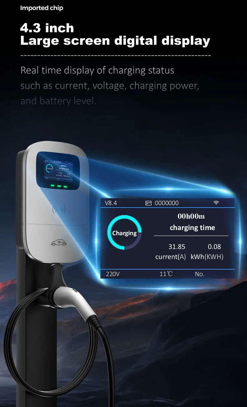 JIGU SAE J1772 EV Charger Type 1 Wallbox Electric Vehicle Charging Station EVSE 7KW 32A 220V 1 Phase Car Charger With Screen