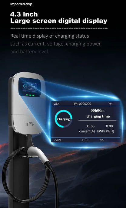 JIGU SAE J1772 EV Charger Type 1 Wallbox Electric Vehicle Charging Station EVSE 7KW 32A 220V 1 Phase Car Charger With Screen
