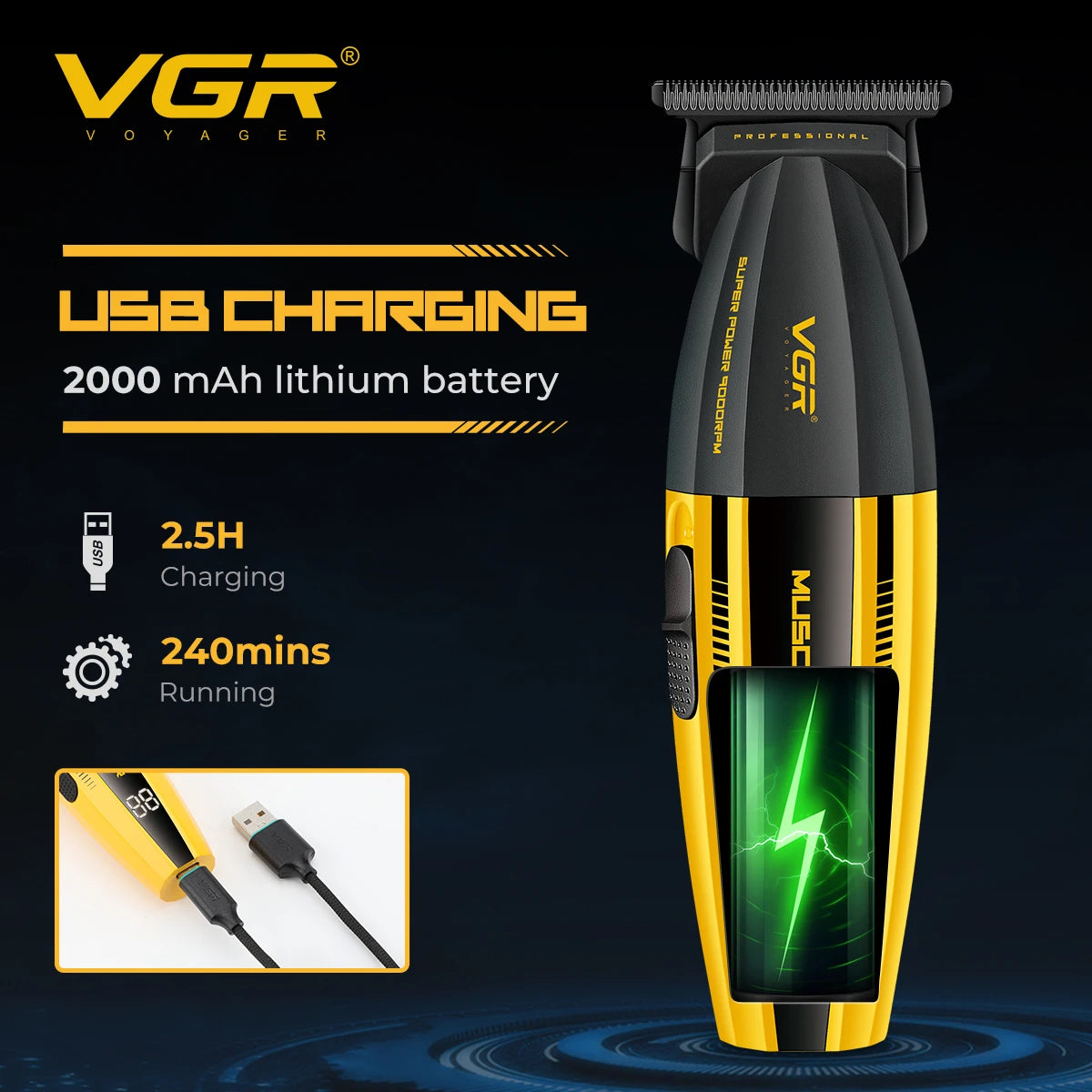 VGR Hair Trimmer Professional Hair Cutting Machine Electric Clippers Cordless Barber Haircut Rechargeable Trimmer for Men V-285