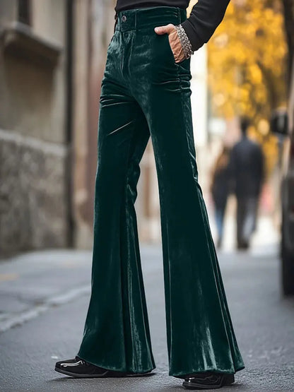 High Street Velvet Flared Pants For Men Vintage Slim Fit Suit Trousers Spring Autumn Fashion Comfort and Soft Pant Streetwear