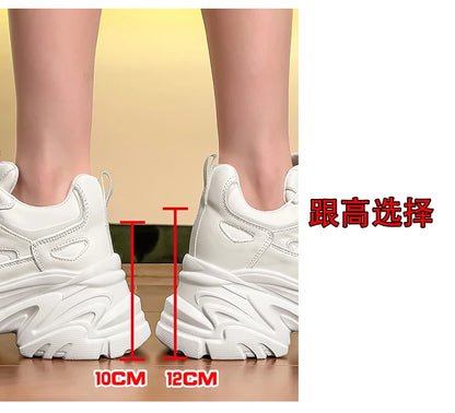 ZJR 14cm Chunky Sneakers for Women Super Increasing Women Shoe High Quality Real Leather Shoes Lightweight Platform Shoes 8-14cm