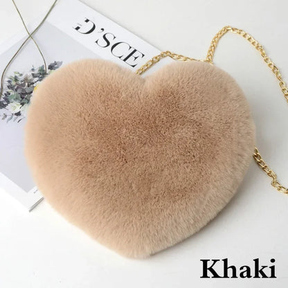 1 Pcs Women's Handbags Winter Fashion Faux Fur Heart Bag For Women Handbag Shoulder Bag Messenger Crossbody Bag Gift