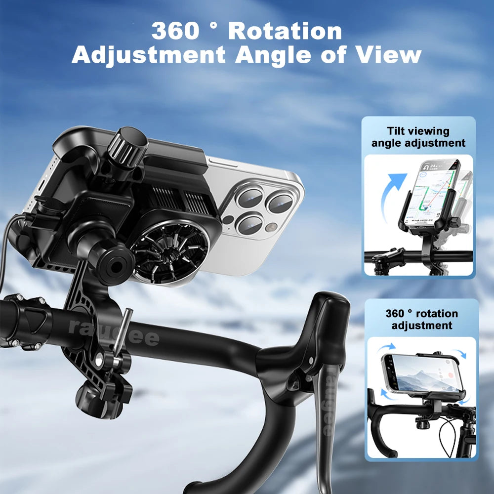 Motorcycle Cooling Phone Holder Mobile Phone Bracket 360° Rotation Shock-Resistant Navigation Cycling Cooling Stand Holder
