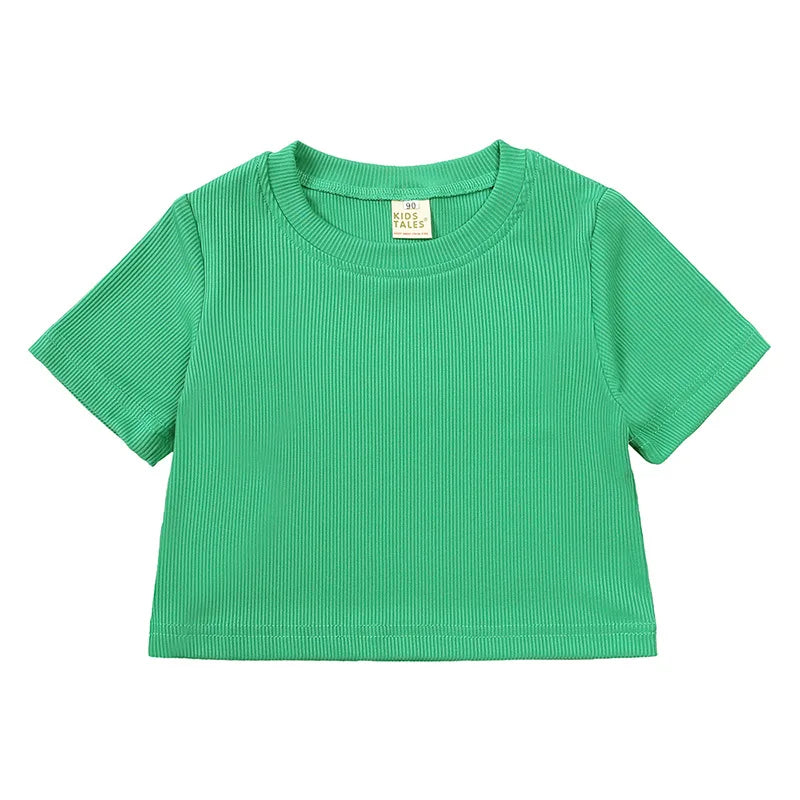 Summer Girls Bell Bottom Outfits 2Pcs Solid T-Shirt Tops + Flared Pants Suit Toddler Kids Fashion Tracksuit Children Clothes