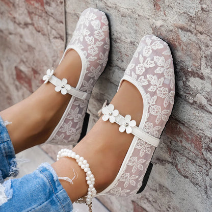 Plus Size 43 Women Fashion Ballet Flats Breathable Laces Square Toe Spring Summer Flat Shoes For Female Daily Walking Loafers